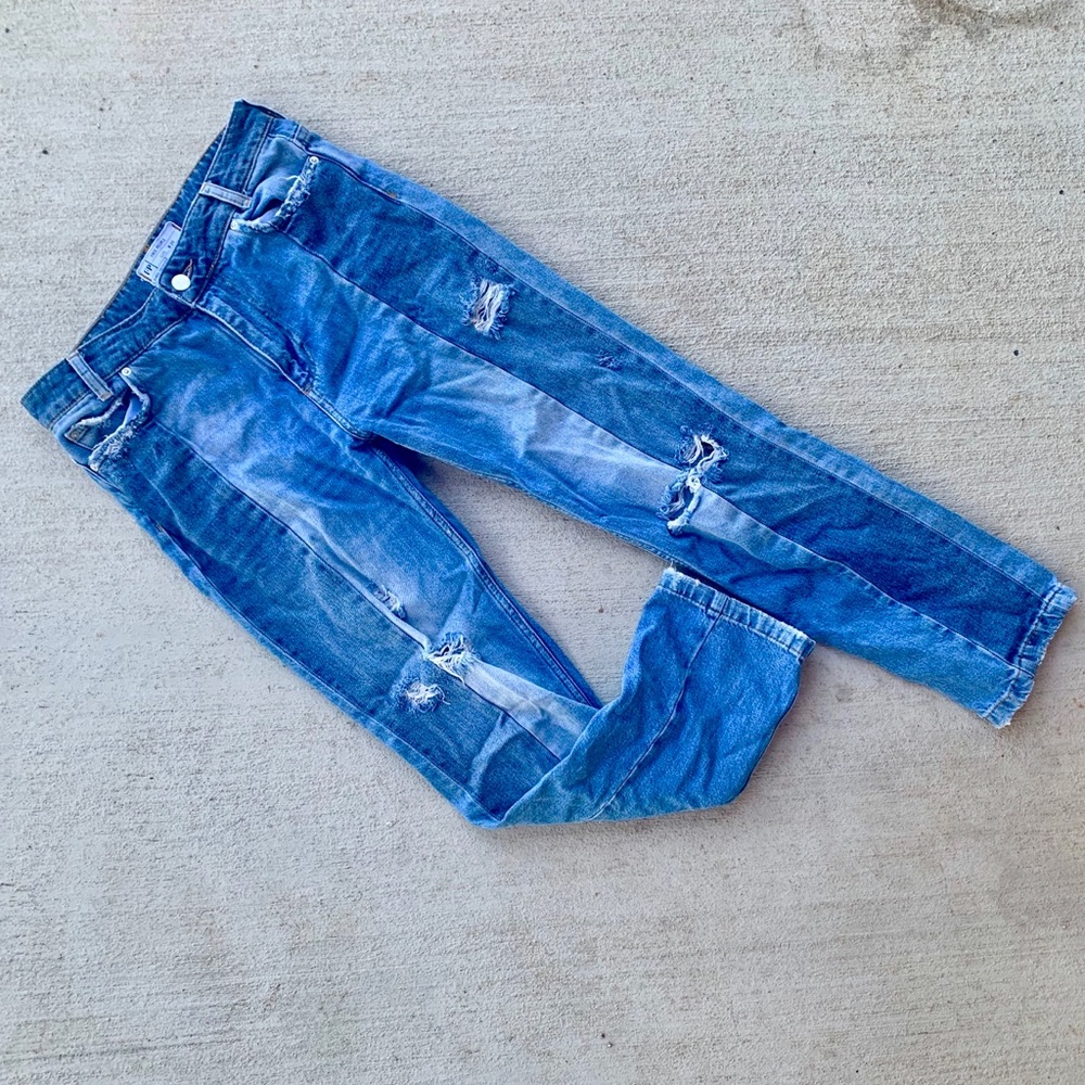 Free People two tone split denim cropped pants
